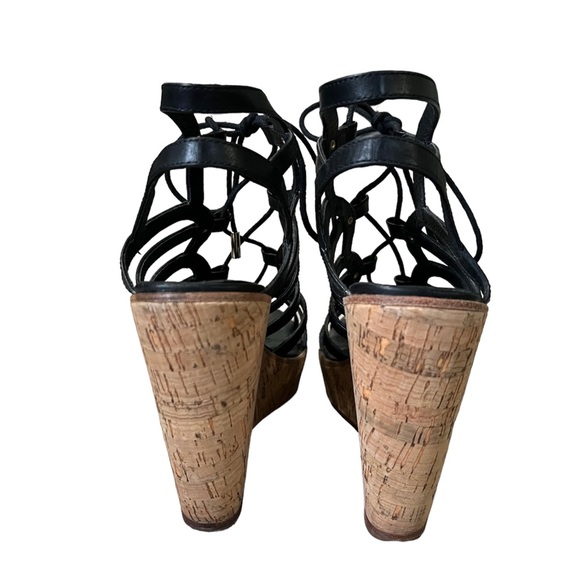 Joie lace up black and cork wedges with gold detailing - Picture 6 of 7